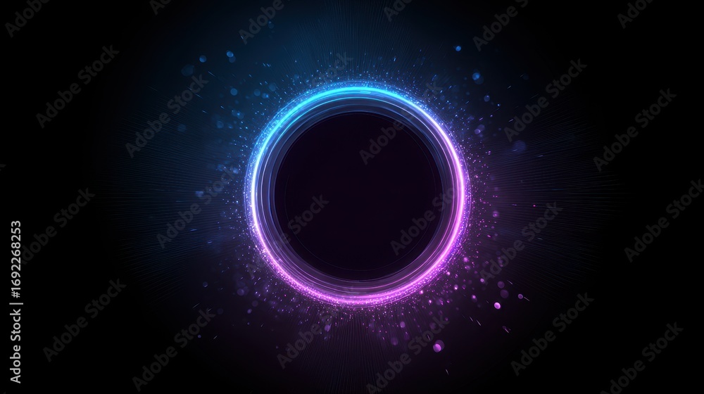 Fototapeta premium Glowing Circle with Blue and Purple Light on Black Background