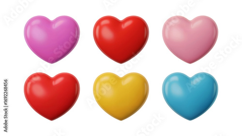 3D Cartoon Colorful Heart Shape Toy Collection on Pink Background for Valentine and Mother’s Day