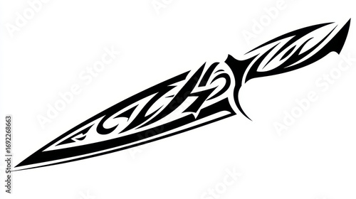 Tribal Knife Illustration with Bold Black Design on White Background for Creative Projects and Artwork