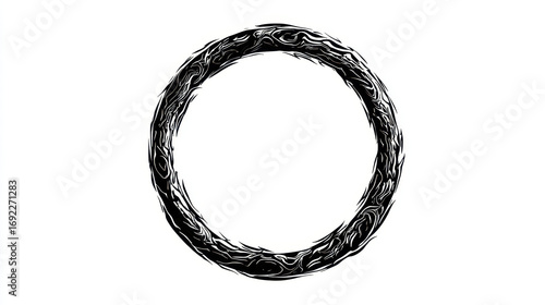 Abstract Black and White Circular Design with Intricate Swirls and Texture for Creative Projects