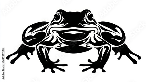 Black and White Illustrative Design of a Detailed Frog Character in a Stylized Artistic Format