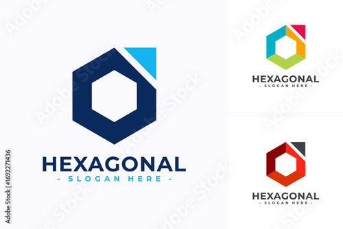 Simple hexagon arrow logo design concept. Set vector illustration isolated on white background.