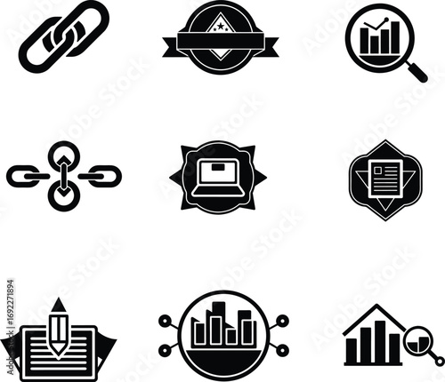 Search engine optimization icon set business digital marketing strategy and analysis icons