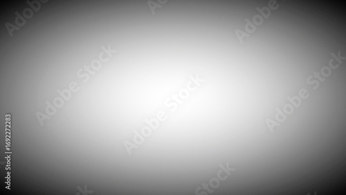 Grey light white vignette abstract background. Grainy noise texture with grungy gradient effect. Rough surface glow and shine template. Bright center illumination with dark edges. Vector illustration 