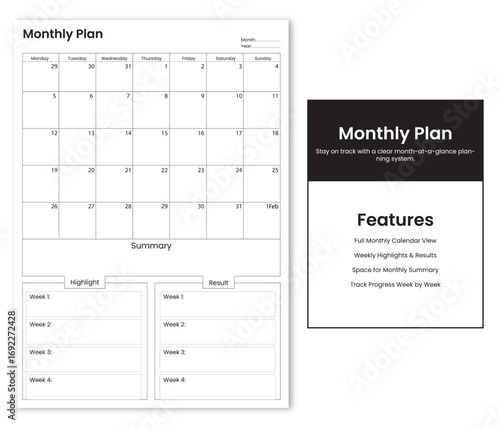 Optimize Your Month Monthly Plan Template for Goal Setting Task Management Weekly Tracking and Productivity Calendar