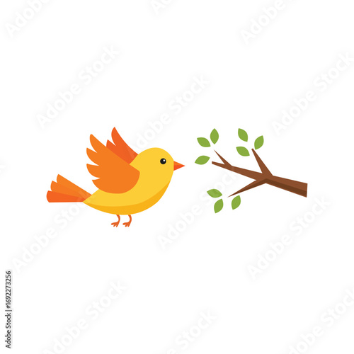 A cheerful goldfinch visits a budding branch greeting the springtime with its vibrant colors and joyful flight presented