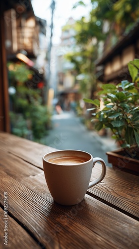 Cup of hot coffee on table in cafe . vintage and retro color effect - shallow depth of field
