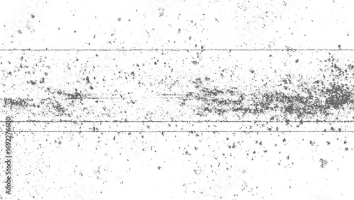 A white background with horizontal grey lines and scattered dark speckles and textures.