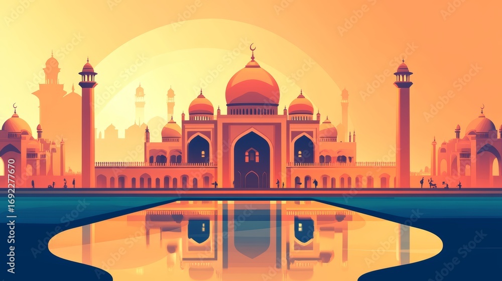 Obraz premium Majestic Mosque at Sunset: A Serene Reflection