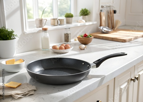 frying pan on kitchen