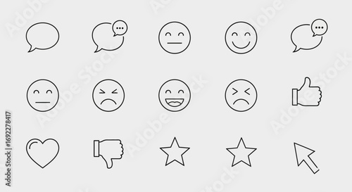 Vector Icons Set of A collection of thin line icons for social media feedback and communication. EPS Editable