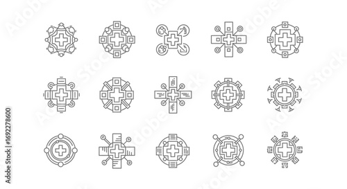 Vector Icons Set of Abstract Medical Cross and Healthcare Technology Icon Set. EPS Editable