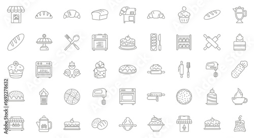 Vector Icons Set of Bakery and Pastry Shop Line Icon Set Collection. EPS Editable