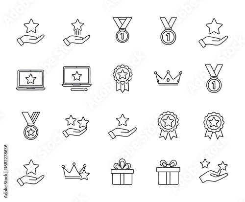 Vector Icons Set of Award and Reward Line Icon Set for Recognition and Achievement. EPS Editable