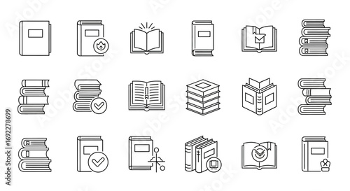 Vector Icons Set of Book and reading thin line icon set vector illustration. EPS Editable