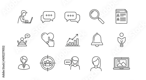 Vector Icons Set of Business and Social Media Marketing Thin Line Icon Set. EPS Editable