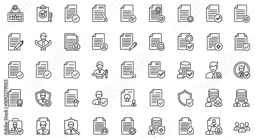 Vector Icons Set of Business Document Management and User Verification Line Icon Set. EPS Editable