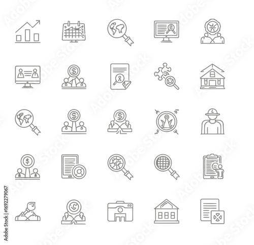 Vector Icons Set of Business Finance and Data Analysis Thin Line Icons Set. EPS Editable