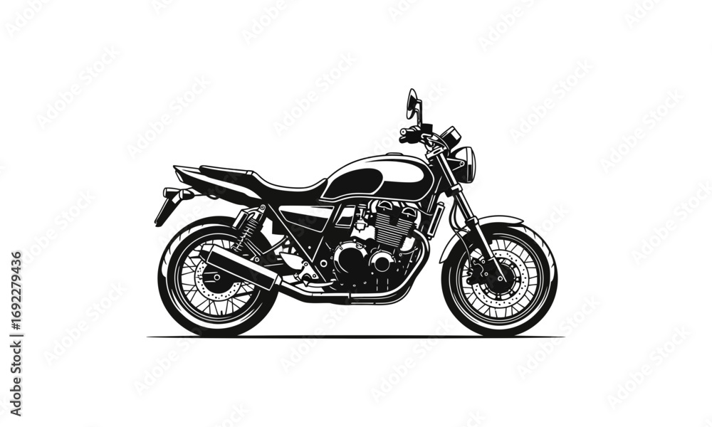 Obraz premium Illustration of a classic motorcycle with detailed engine and exhaust system on a white background image