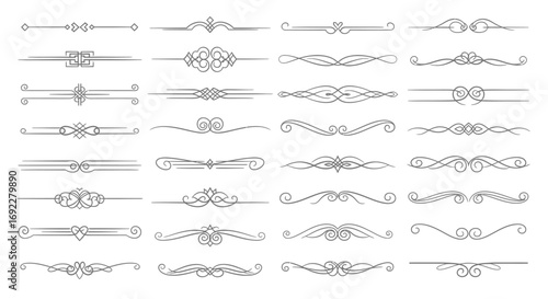Vector Icons Set of Collection of Vintage Calligraphic Ornamental Text Dividers and Separators. EPS Editable