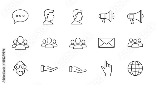 Vector Icons Set of Communication and Social Interaction Thin Line Icon Set. EPS Editable
