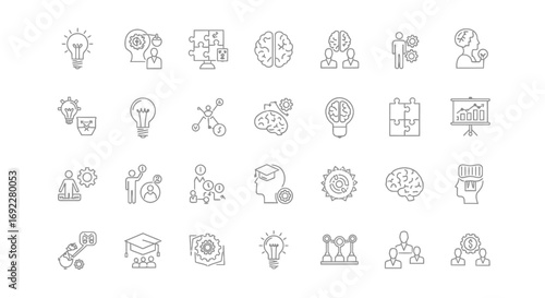 Vector Icons Set of Creative Thinking and Brainstorming Line Icon Set. EPS Editable