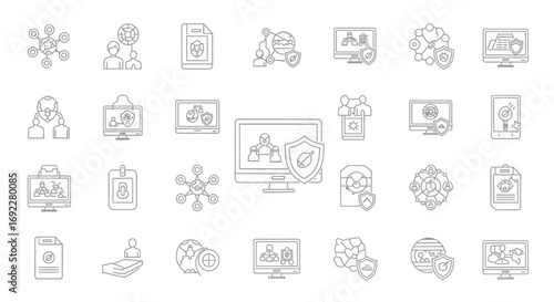 Vector Icons Set of Cybersecurity and Digital Identity Thin Line Icon Set. EPS Editable