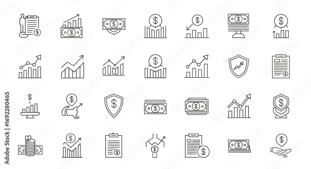 Vector Icons Set of Financial Growth and Investment Line Icon Set. EPS Editable Vector Icons Set of Financial Growth and Investment Line Icon Set. EPS Editable