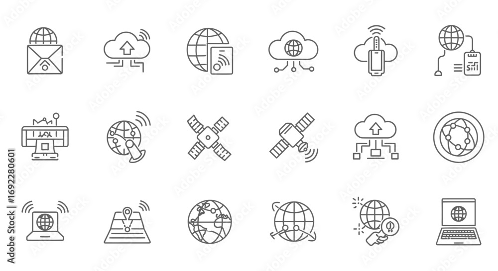 Fototapeta premium Vector Icons Set of Global Technology and Internet Communication Line Icon Set. EPS Editable
