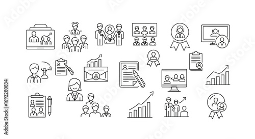 Vector Icons Set of Hand drawn business career and human resources doodle icon set. EPS Editable