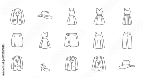 Vector Icons Set of Hand drawn collection of fashion clothing and accessories icons. EPS Editable