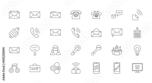 Vector Icons Set of Hand drawn communication technology and business doodle icon set. EPS Editable