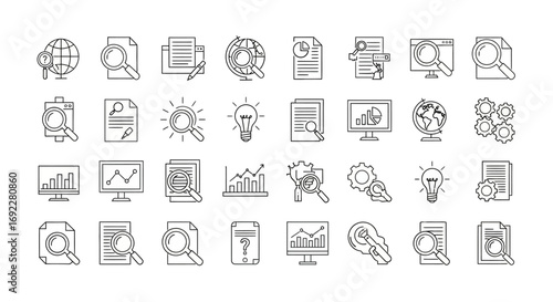 Vector Icons Set of Hand drawn data analysis and business research icon set. EPS Editable