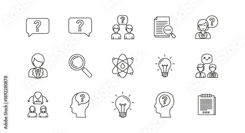 Vector Icons Set of Hand drawn doodle icon set for questions ideas and solutions. EPS Editable