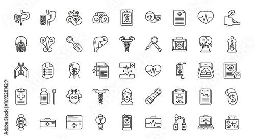 Vector Icons Set of Hand Drawn Medical Healthcare and Science Doodle Icon Set. EPS Editable