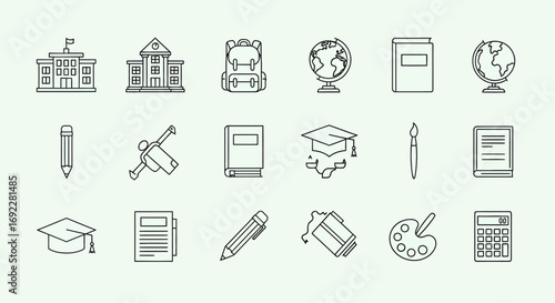 Vector Icons Set of Hand Drawn School and Education Themed Icon Collection. EPS Editable