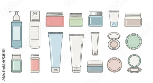Vector Icons Set of Hand drawn vector illustration set of cosmetic and skincare product containers. EPS Editable