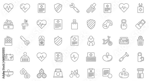 Vector Icons Set of Health Fitness and Medical Outline Icons Set for Web and Mobile. EPS Editable