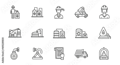 Vector Icons Set of Heavy Industry and Energy Production Outline Icon Set Vector Illustration. EPS Editable