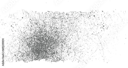 Abstract gray ink splatters and scratches on a white background texture.