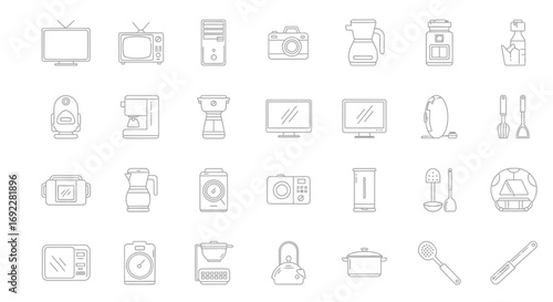 Vector Icons Set of Household Appliances and Kitchen Utensils Line Icon Set. EPS Editable