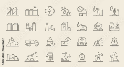 Vector Icons Set of Oil and Gas Industry Vector Line Icon Set. EPS Editable