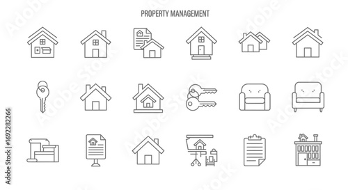 Vector Icons Set of Property Management and Real Estate Thin Line Icon Set. EPS Editable