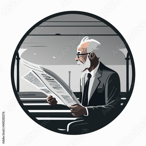 Older Man Reading Newspaper On Train