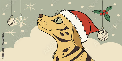 Christmas Dog with Santa Hat