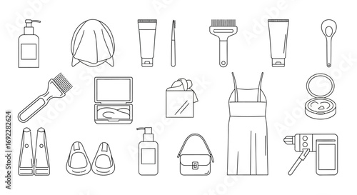 Vector Icons Set of Various Outline Icons for Beauty Fashion and Home. EPS Editable
