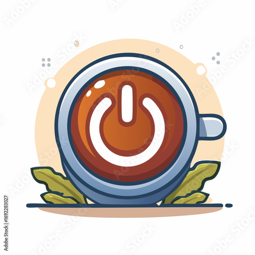 Cartoon Coffee Cup With Power Button