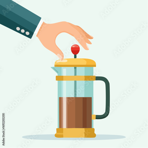 Hand Placing Lid On Glass French Press