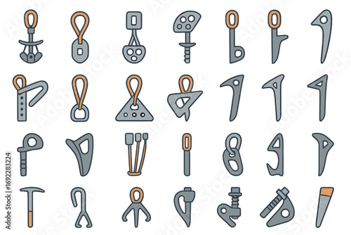 Climbing equipment and gear collection showcased in organized layout for outdoor adventure enthusiasts