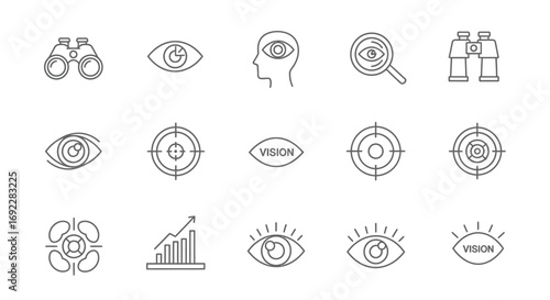 Vector Icons Set of Vision and Strategy Outline Icon Set for Business Goals. EPS Editable